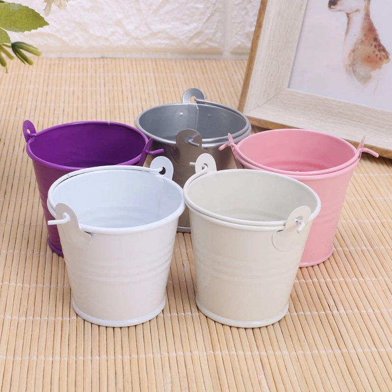 Mini Flower Pot with Handle Tinplate Candy Storage Bucket for Halloween Christmas Pary Dropshipping