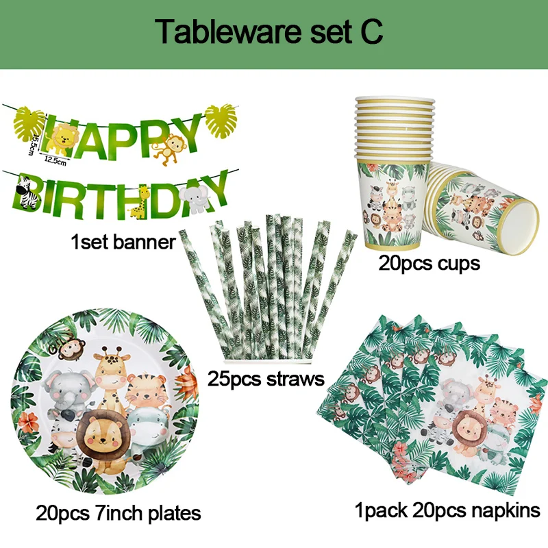 Dschungel Geburtstag Party Dekor Tier Palm Blätter Einweg Geschirr Set Kinder Junge Wild One Forest Safari Geburtstag Party Supplies – Detail 8