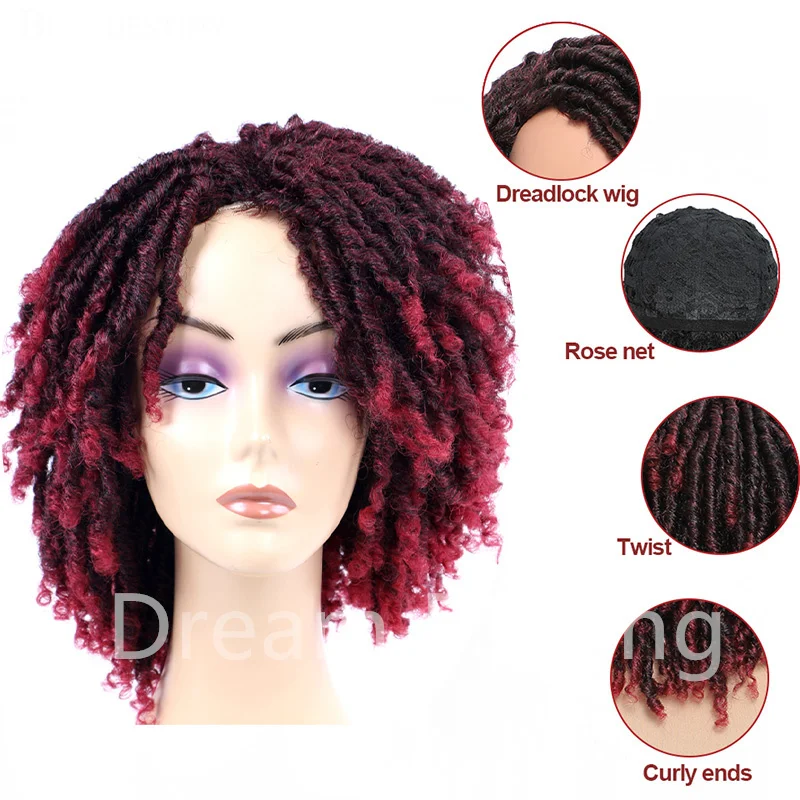 Africa Braids Wigs Synthetic Dreadlock Braiding Wig  For Women1B- BUG Curly Hair Short Crochet Braid Faux Locs Hair