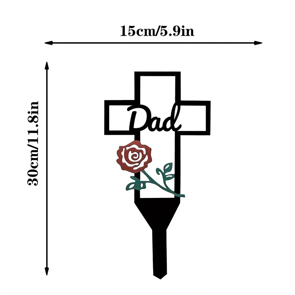 HELLOYOUNG-Estaca de Metal con forma de cruz para jardín, adorno conmemorativo para patio, papá, mamá, marido, esposa, tío y tía, Cros