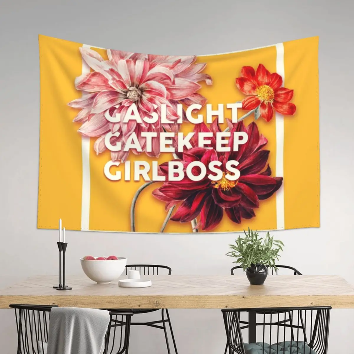 

Gaslight Gatekeep Girlboss 2 - Funny Live Love Laugh poke fun parody Ugly Holiday Sweaters Gas light Gate keep Girl bos Tapestry