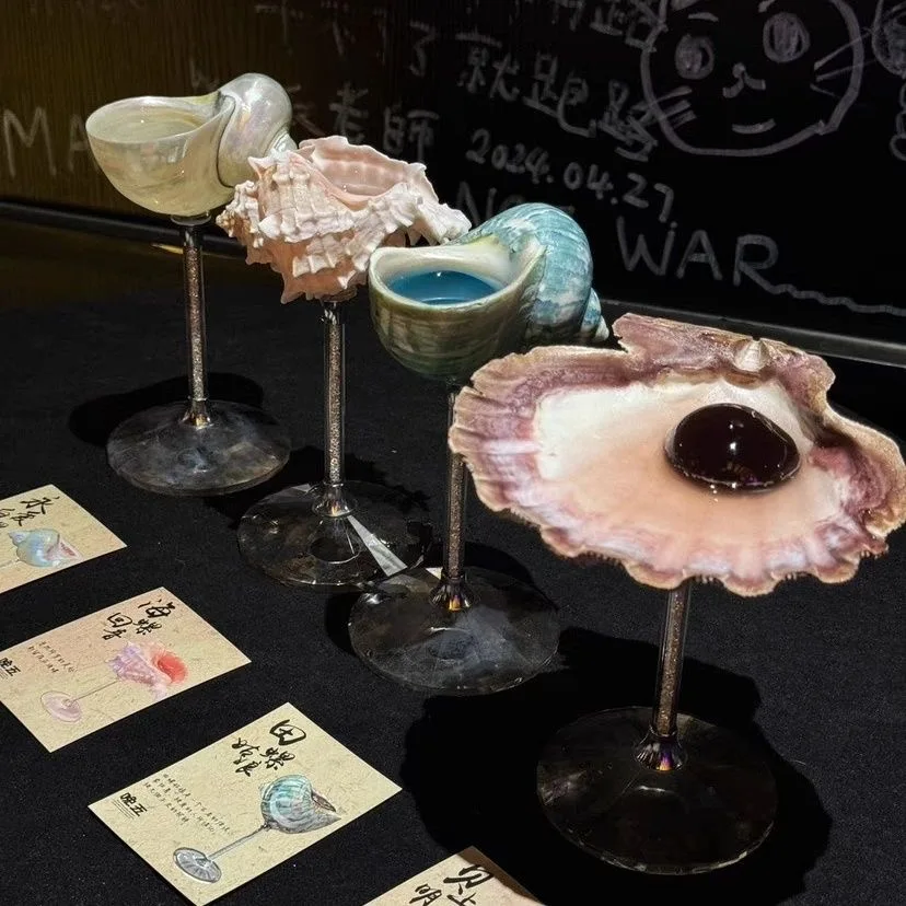 xx-Glass High Footed Natural Shell Conch Red Wine Cup Decoration Banquet Party Champagne Whiskey Brandy Cocktail Glass Ornaments