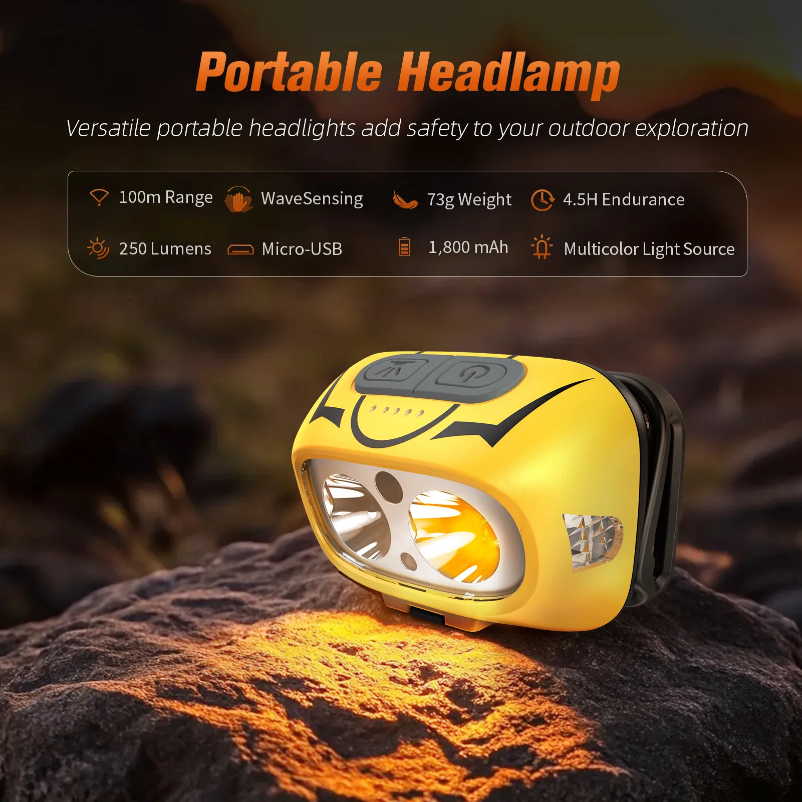 SUPERFIRE HL05-S Powerful Headlamp with Yellow/White Light, Motion Sensor, USB Rechargeable Camping Head Flashlight Work Lamp