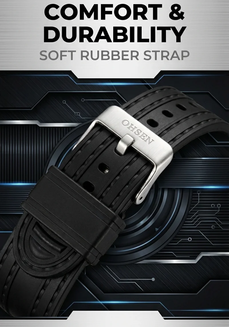 OHSEN Digital Quartz Mens Fashion Wristwatches Male Rubber Band Silver LCD Waterproof Sport Cool Gift Watches relogio masculino