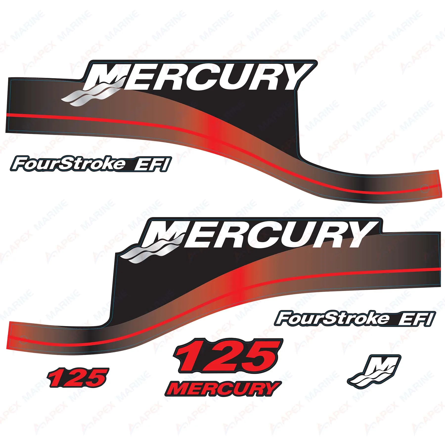 

Decals for Mercury 125 hp Four Stroke Outboard Engine Red Decal Kit Sticker Set Reproduction 125HP 4-Stroke EFI