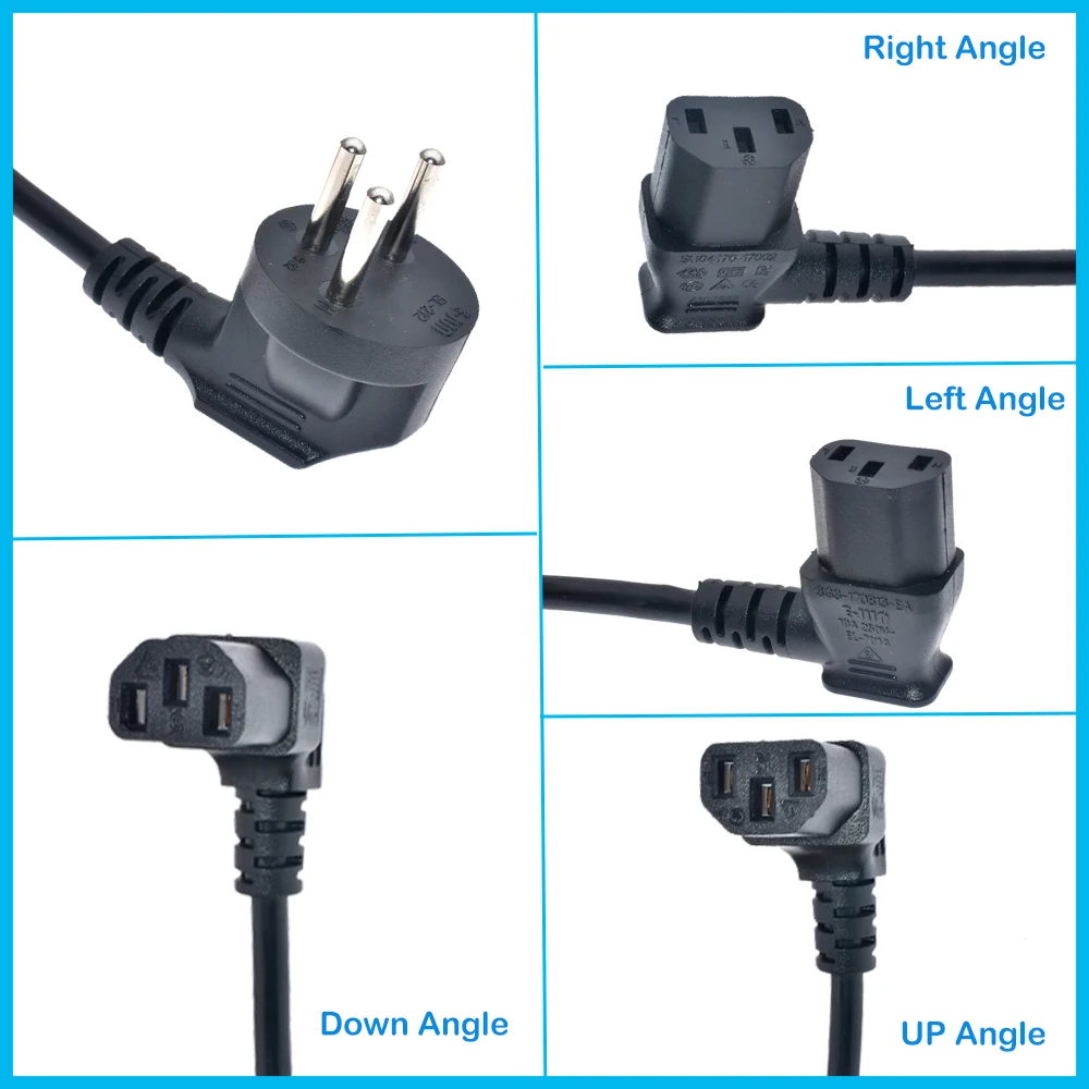 1M Israel SI-32 3 pin Plug to C13 Female PDU Angle Power Cables,IEC C13 angle adapter,Power cord angle adapter