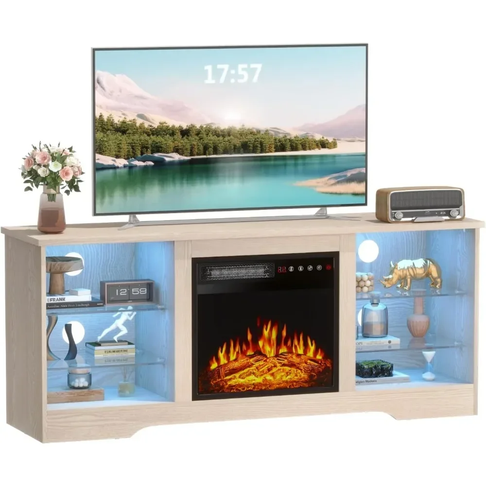 

Fireplace TV Stand -16 Colors LED Light Entertainment Center with 18" Electric Fireplace Heater & Remote Control