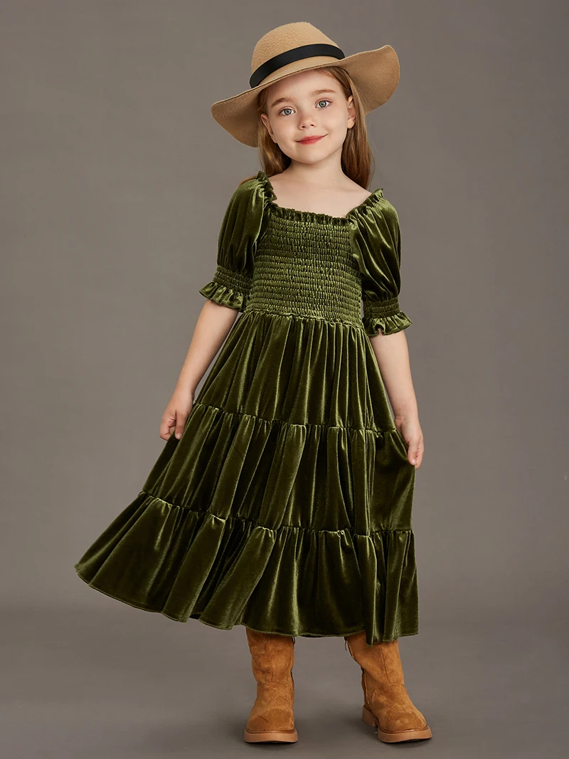 New Princess Girls Velvet Classic Retro Dress Clothing Baby Kids Princess Party Dress Children Christmas Clothes for 4-12 Years