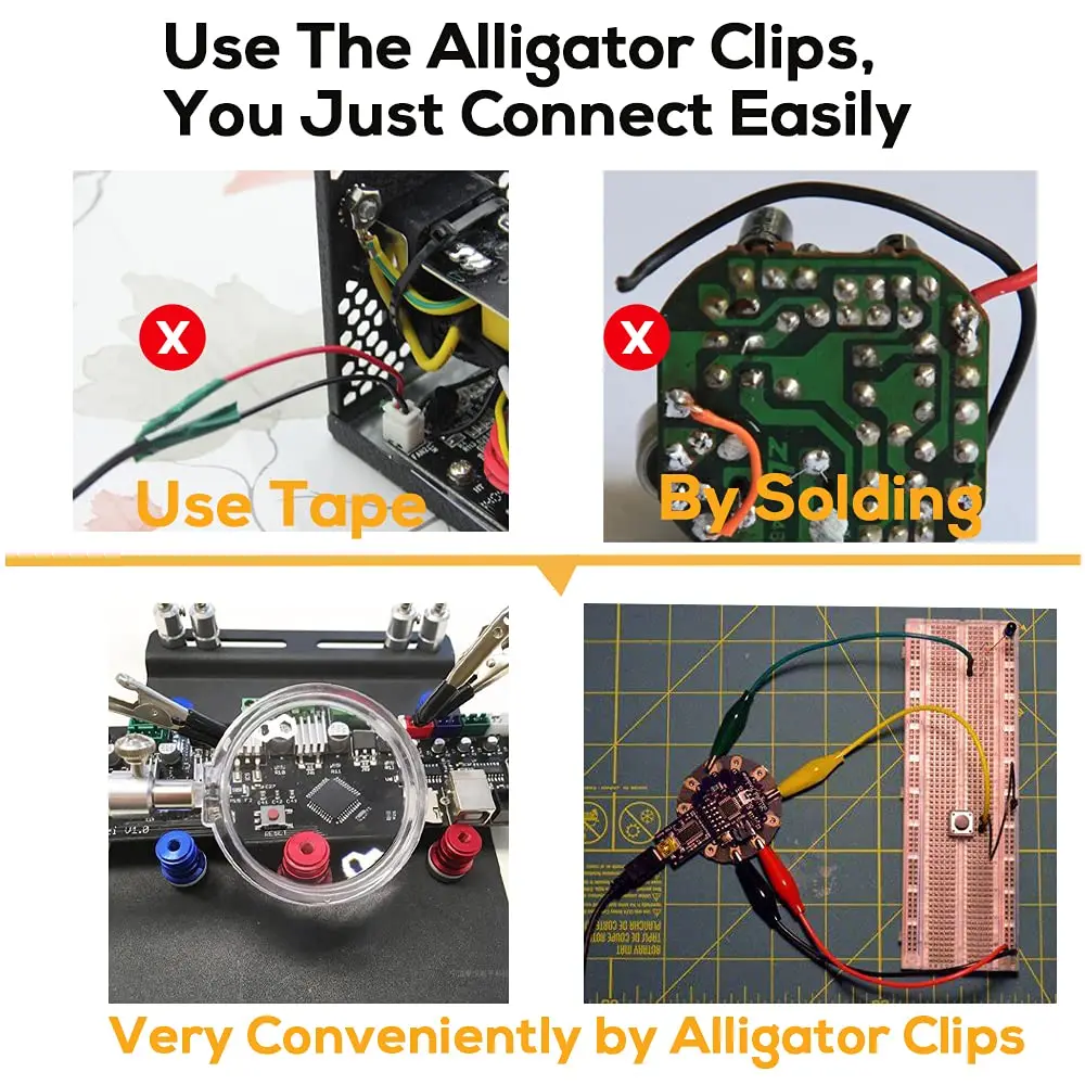 Premium Alligator Clips Electrical 5 Colors Test Leads with Testing Probes Crocodile Jumper Wires Cable with Alligator Clips