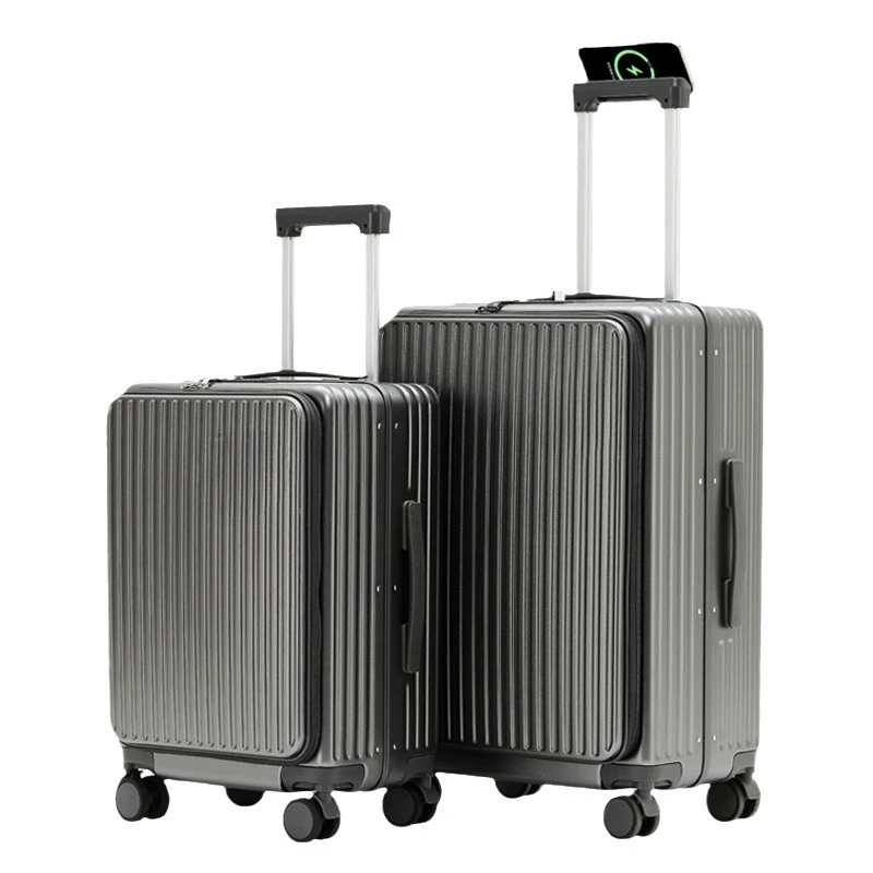 

Deep capacity front opening suitcase usb charging trolley case