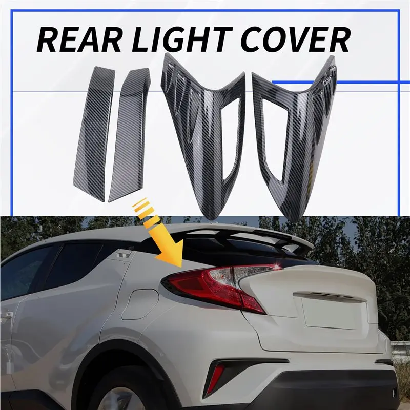 Multi-Purpose 4Pcs Carbon Fiber Style Rear Back Lamp Tail Light Cover Trim For Fit Toyota CHR C-HR 2016-2018