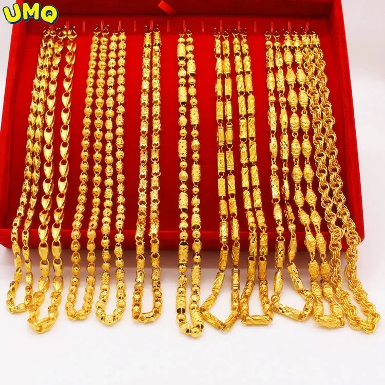 

100% 14K Gold Chain Men's Plated Pure 24k Gold Necklace Domineering Chain Lasting Fashion 18k Yellow Color Jewelry