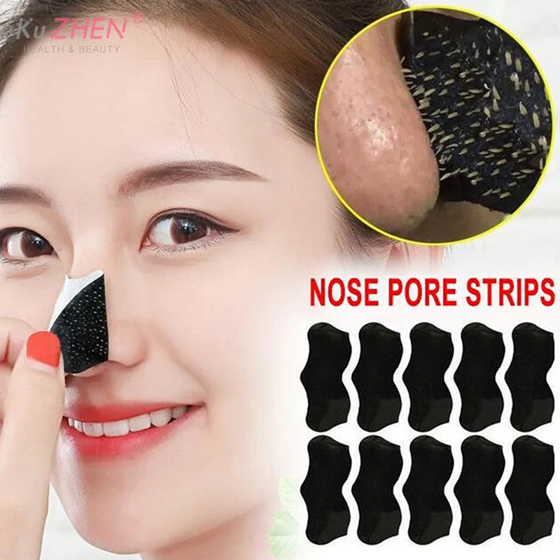 10 Pcs/Pack   Bamboo Charcoal Blackhead Removal Nose Mask Deep Cleaning Pore Acne Strips Nose Care Patch Smooth Skin Beauty Tool
