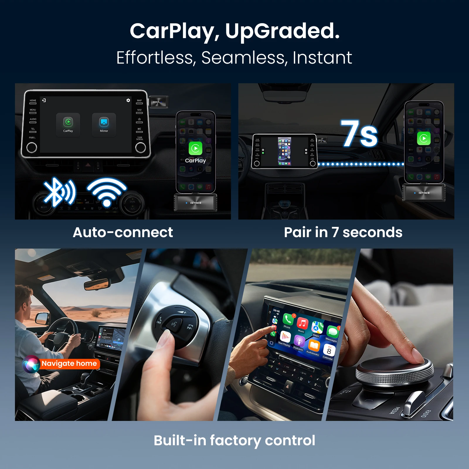GetPairr 2 in 1 Wireless CarPlay Adapter Screen Mirroring CarPlay Mirror Phone to Car Screen DP Mirroring Audio Sync for Toyota