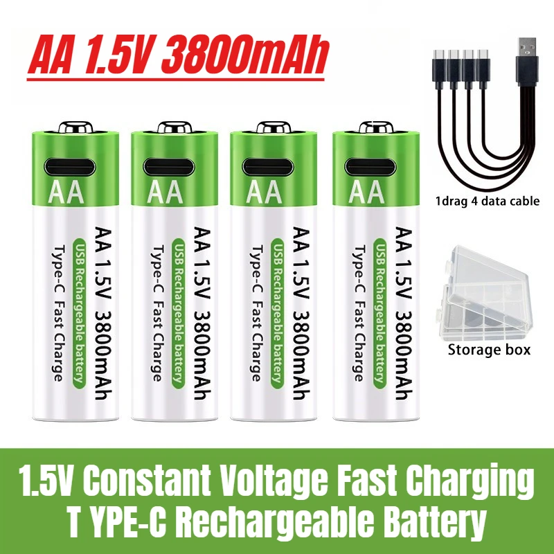 

AA No. 5 3800mAh Large Capacity Lithium Battery 1.5V Constant Voltage Fast Charging T YPE-C Rechargeable Battery