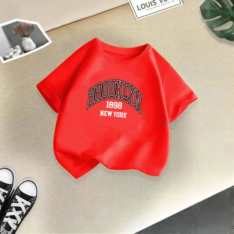 Brooklyn 1898 New York Boy Girl T-shirts Kid Children Letter Clothes Baby Black Harajuku Kawaii Tops Gift Present ,Drop Ship