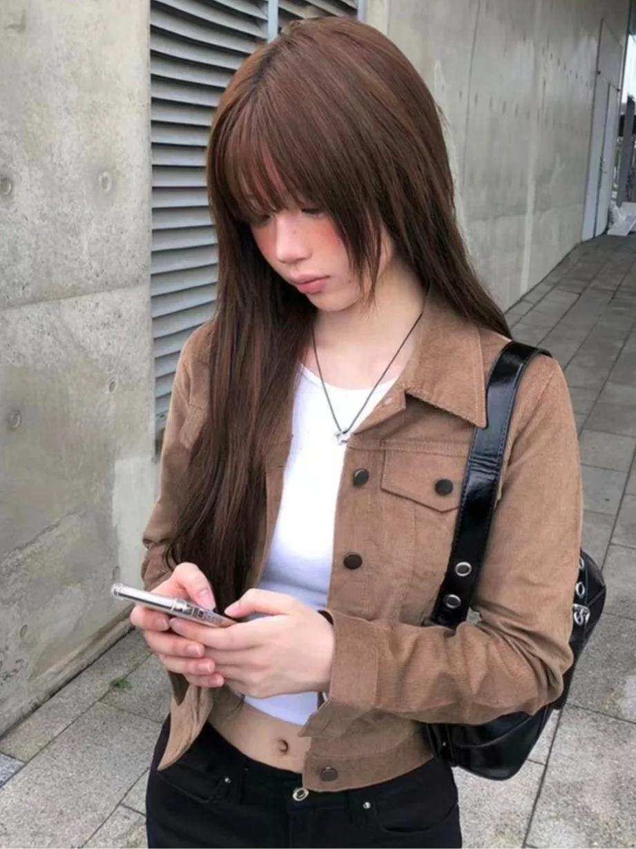 

Замшевый байкерский воротник в стиле ретро, длинный свек, повседневная верхняя одежда Jaet ort для женщин, уникальная корейская одежда SEI для похудения, поездок на работу и ветер