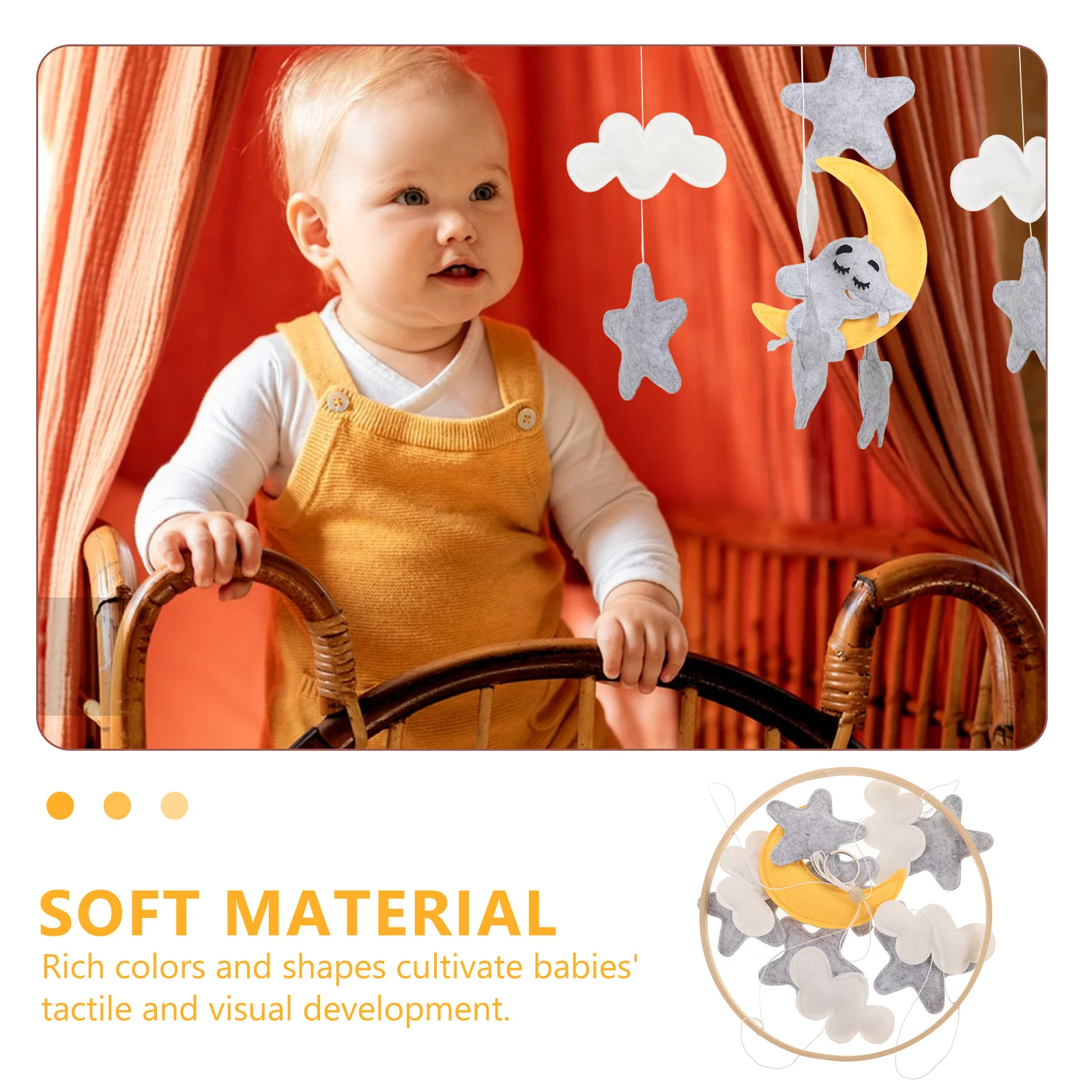Vilten babymobiel voor wieg schattig dierontwerp zacht hangend zintuiglijke ontwikkeling kinderkamer decor olifant schapen wolken handgemaakt