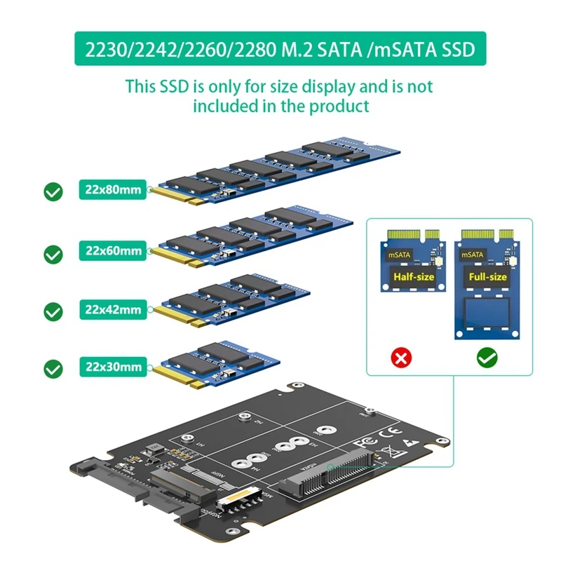 Адаптер SSD 2 в 1, комбинированный адаптер M.2 NGFF Key B и MSATA на 2,5-дюймовый адаптер SATA 3, внешний корпус SSD