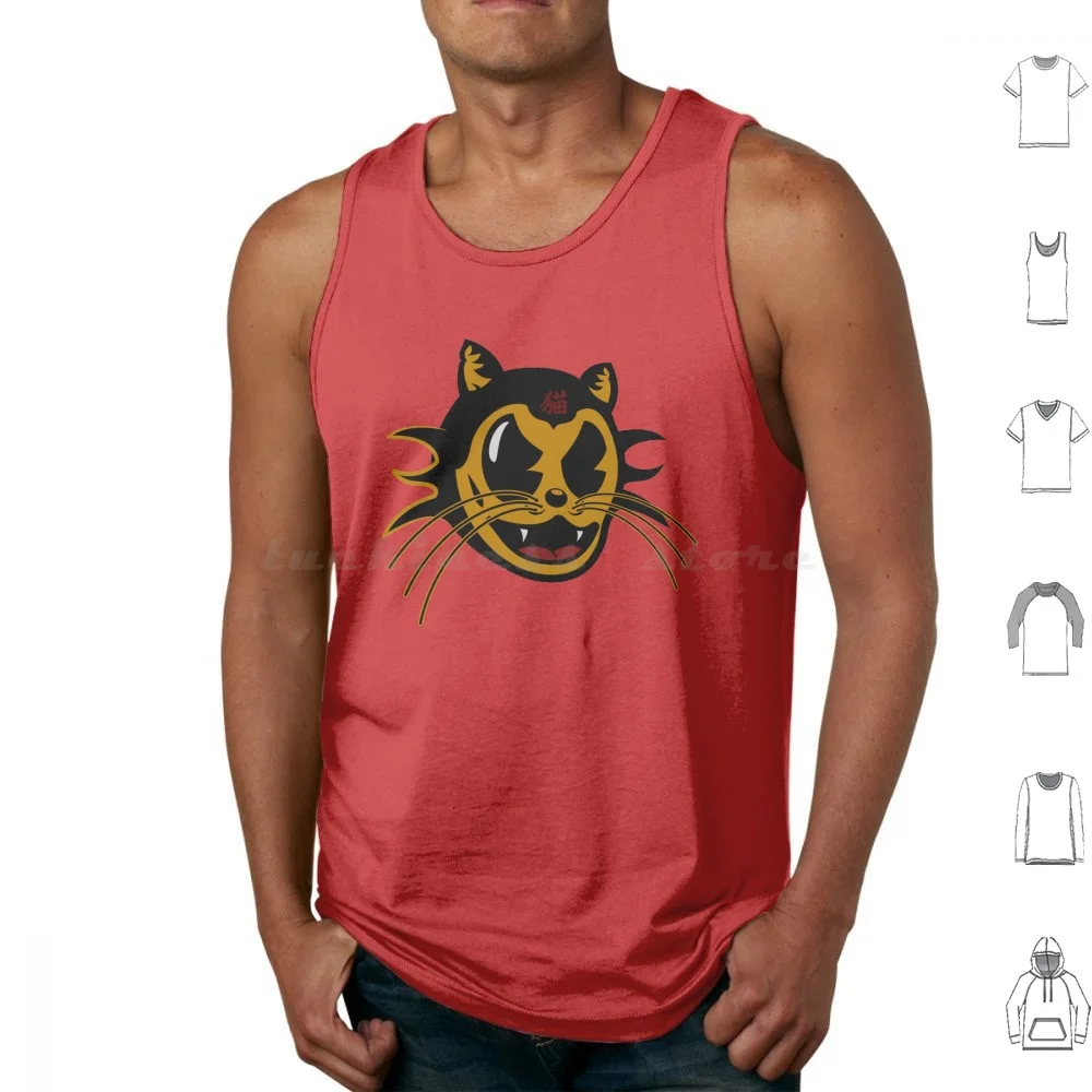 Cat ! Tank Tops Print Cotton Cat Japan Japanese Cartoon Tattoo Old School Solid Monster Color Animal War Aggressive Thick