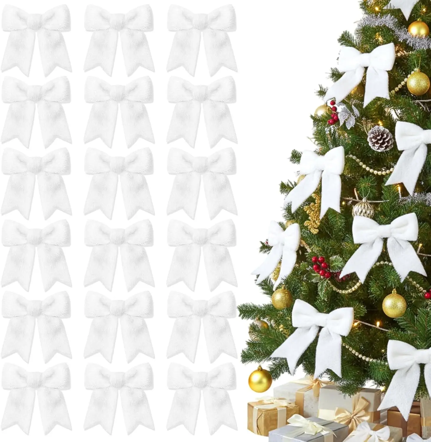 

Белые рождественские плюшевые банты из 18 предметов на 6 дюймов для елки, гирлянды, венка, подарочной упаковки, вечеринки и домашнего декора