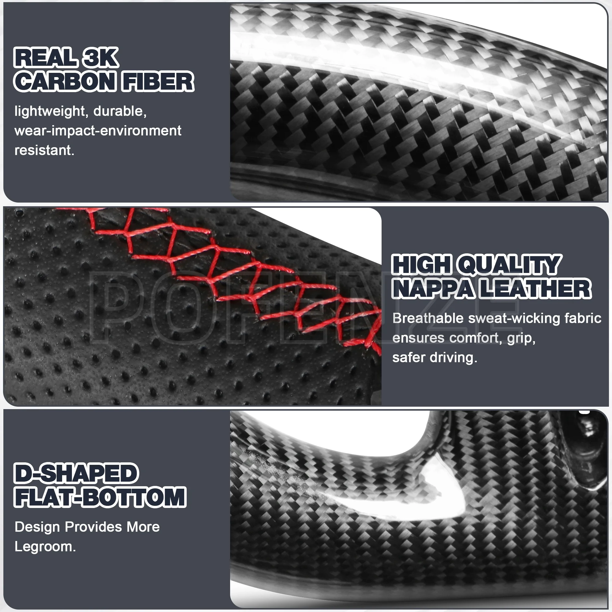 คาร์บอนไฟเบอร์พวงมาลัยสําหรับ Toyota GR Supra 2019-2022 D-รูป Nappa Perforated หนังแบนด้านล่างที่กําหนดเองพวงมาลัย