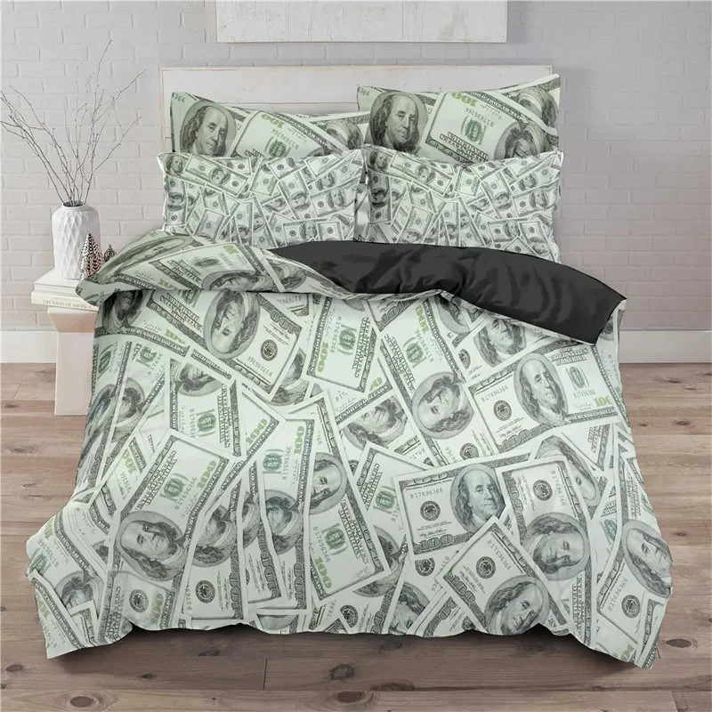 Money Duvet Cover King Microfiber Dollar Bills of United States Federal Reserve with The Portrait of Ben Franklin Bedding Set