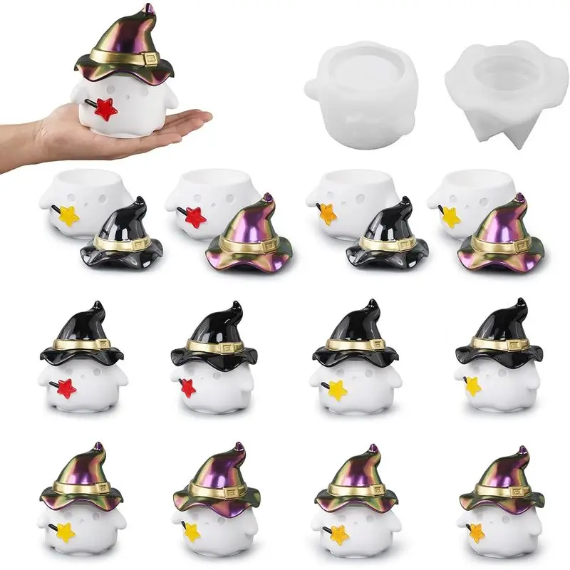 3D Ghost Witch Hat Storage Box Silicone Mold Halloween Resin Mold For Epoxy Concrete Candle Succulent Pot Jewelry Holder DIY