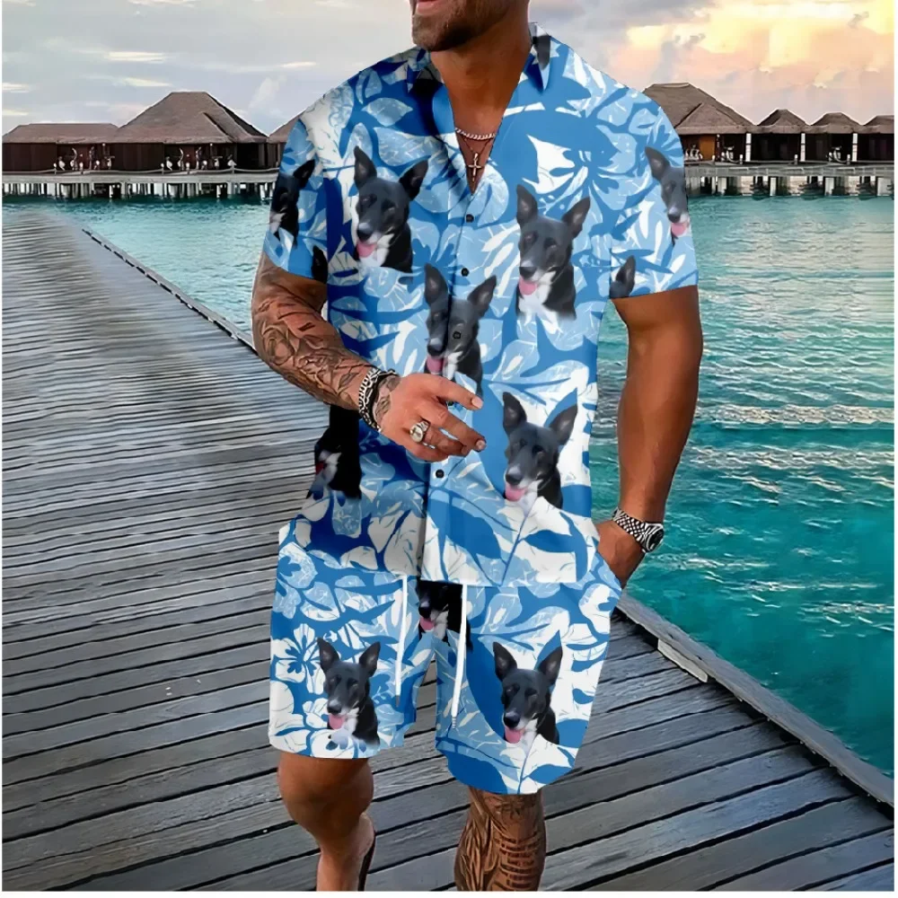 Fajne zwierzęta garnitur hawajskie wakacje koszule z guzikami szorty kolory zestawy dla psów kolumbia Streetwear dres Casual Beach odzież męska