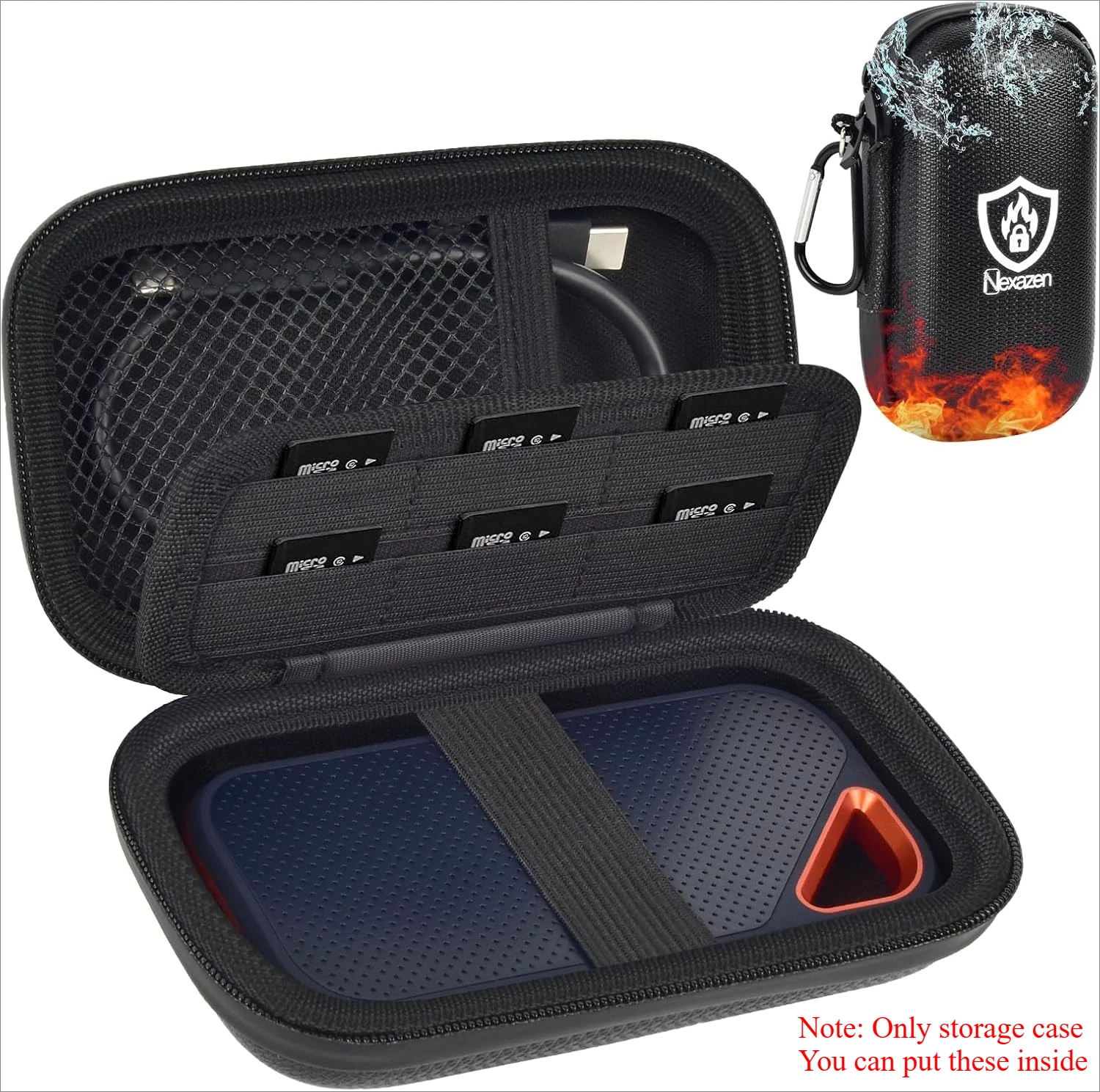 Fireproof& Waterproof Case for SanDisk Extreme Portable External SSD 500GB 1TB 2TB 4TB 8TB Solid State Drive, Dual-Zip Travel Ca