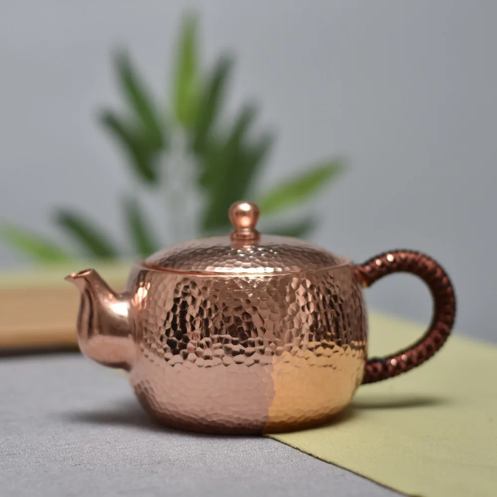 500ml Thickened Red Copper Teapot, Handcrafted Large Capacity Copper Pot for Chinese Kung Fu Tea Set