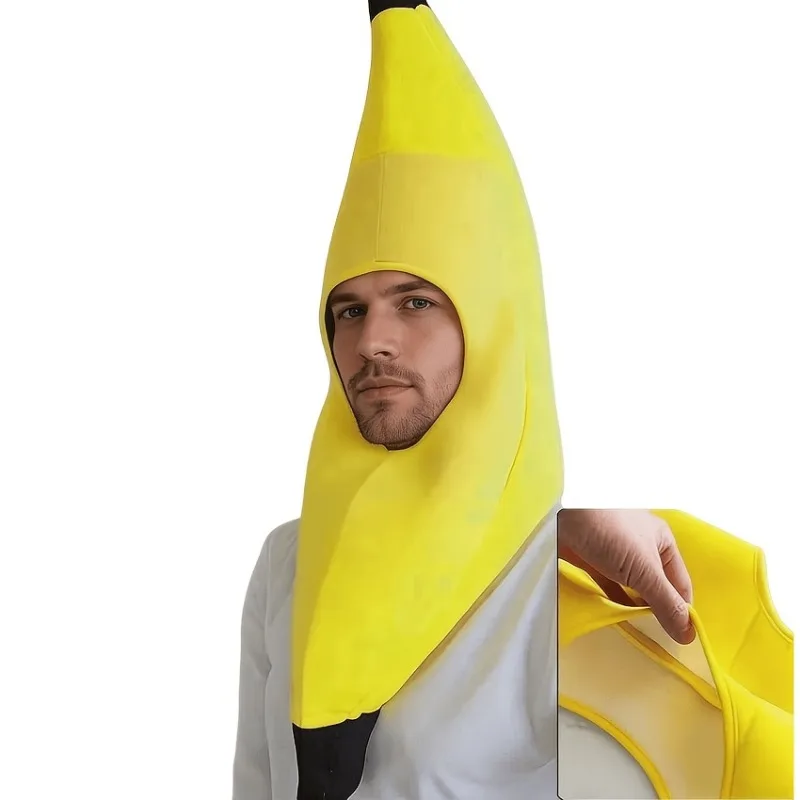 1/2/3PCS Bright Yellow with Black Tip Loose  Cloth Banana Hat Hood for Halloween Events and Internet Short Video Shooting