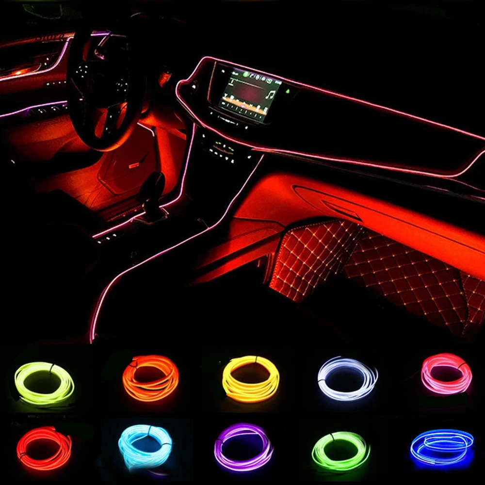 

Car Interior EL Light Atmosphere Ambient Light Tube LED Strip Flexible Neon Lamp Glow String Light Car Decoration Interior Part