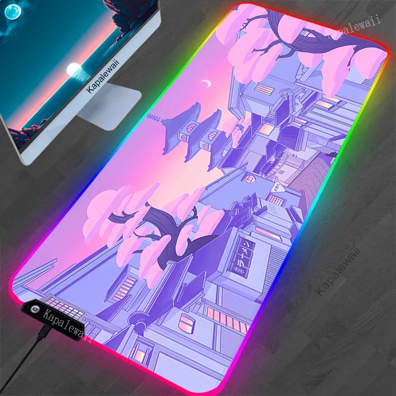 Pink Street RGB Mouse Pad Gamer Large Kawaii Cute XXL Gaming Mousepad Gamer Computer Desk Mat Padmouse LED Light Mouse Mat 90x40