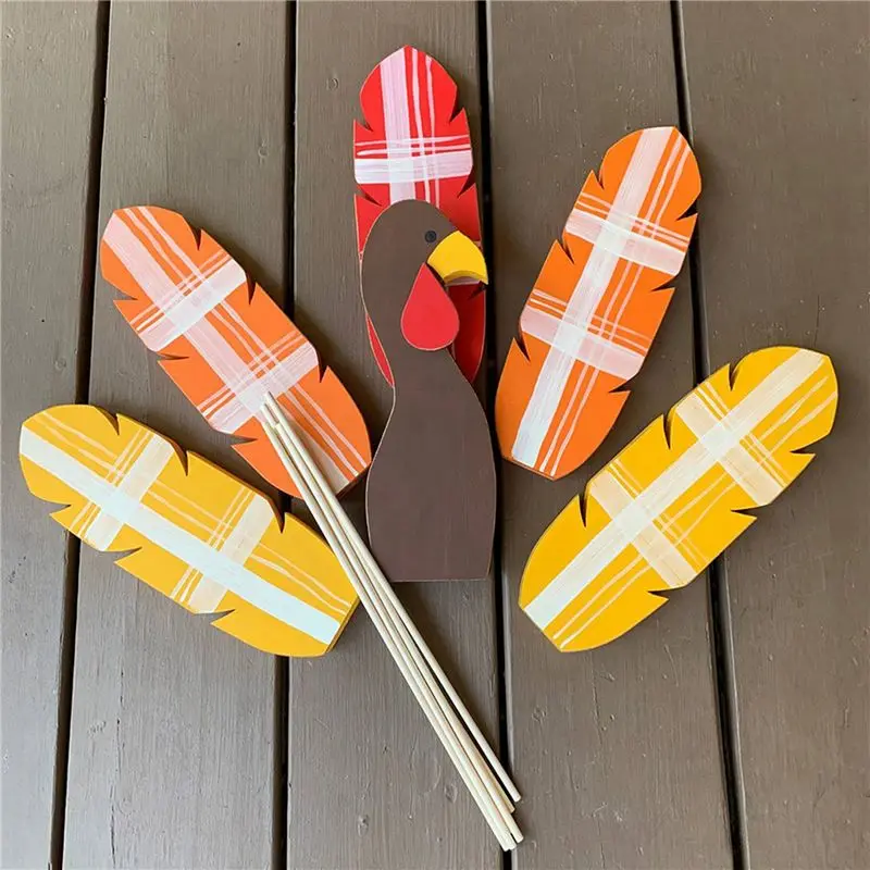 THIVN-12X Wooden Turkey Planter Sticks,Thanksgiving Decorations For Outdoor Garden Farms Patio Planters Thanksgiving