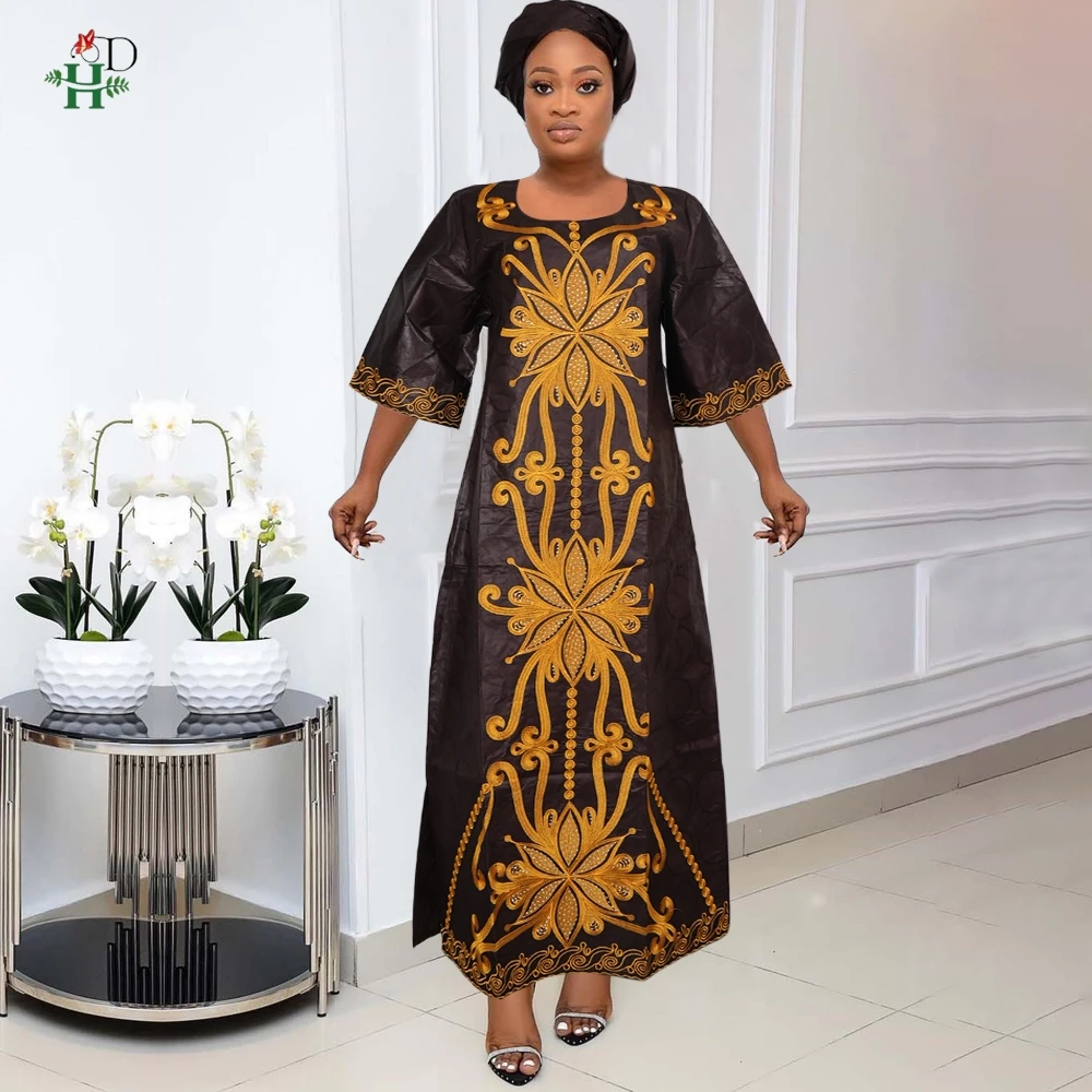 H&D African Clothes For Women Tradition Dress Embroidery Bazin Wedding Party Dress Ankara Robes Trads Wears African Clothes 2024