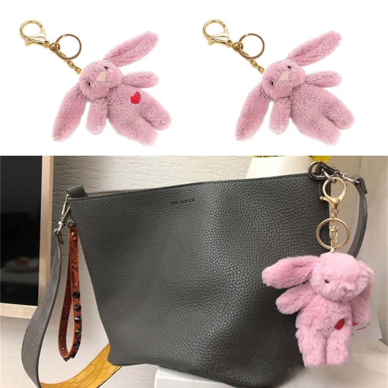 

Pink Bunny Heart Keychain Children Gift Bag Decoration Plush Animal Pendant Keychain Backpack Charm Stuff Plush Toy 40GB