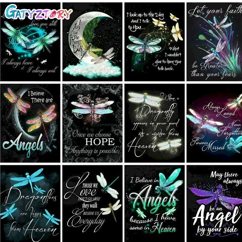 

GATYZTORY Oil Painting By Numbers Dragonfly Poster Gift Handmade Wall Art Paint Kit Drawing By Numbers Fantasy With Frame
