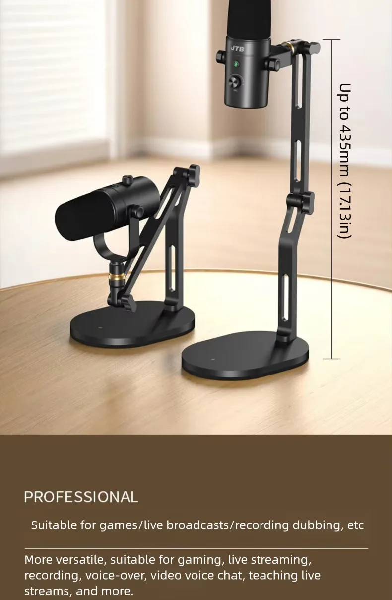 Faltbarer Desktop-Mikrofonständer für Aufnahmen, Podcasting, Streaming, Hochleistungs-Mikrofon mit Verstellbarem Metallarm für AM8 K669B SM7B – Detail 13