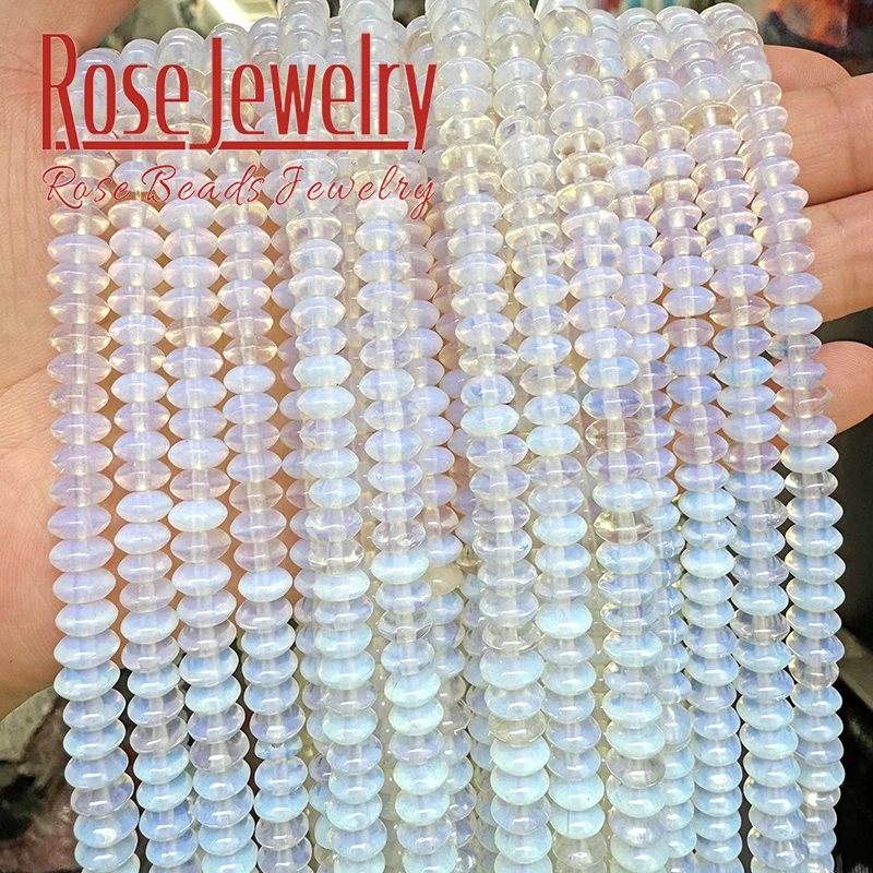 3x6mm Natural White Opal Stone Beads Flying Saucer Abacus Shape Round Loose Beads for DIY Jewelry Making Bracelets Necklaces 15