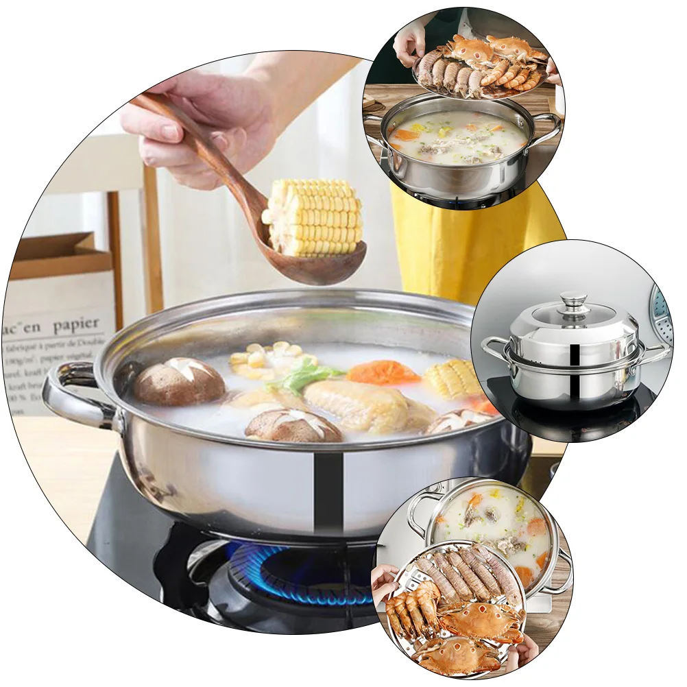 

1Pcs Stainless Steel Steamer Pot Multifunctional Kitchen Tool Silver High Temp Resistant Large Capacity Foldable Storage