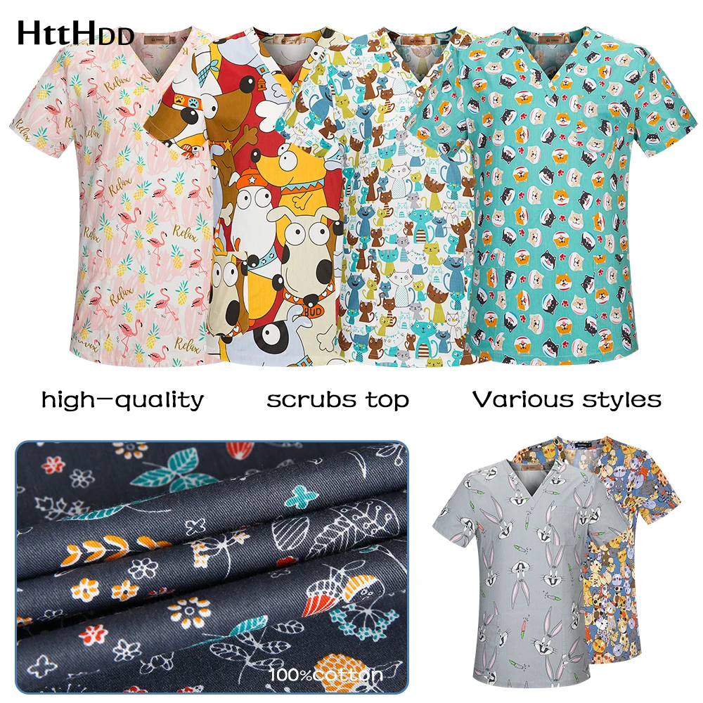 

Operating Room Scrubs for Women Medical Doctor Nurse Work Clothes Mens Scrub Tops Cartoon Print Medical Health Service Workwear