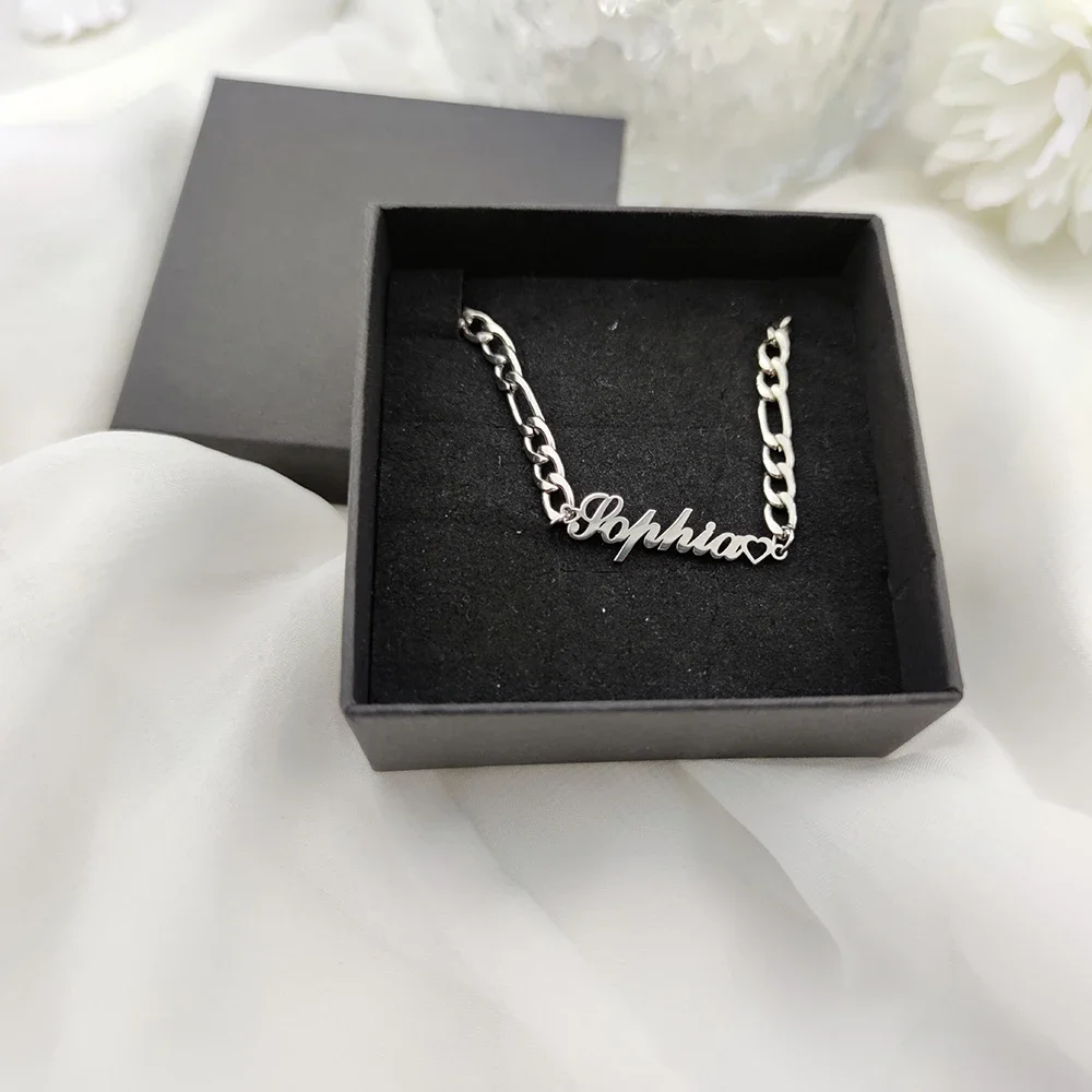 Custom Name Bracelets Gold Color Stainless Steel Figaro Chain Customized Couple Men Women Jewelry Gift