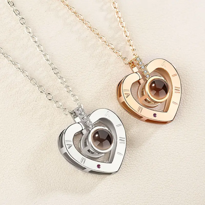 Projection 100 Languages I Love You Heart Pendant Necklaces For Lover Girlfriend Creative Couple Romantic Valentine's Day Gifts