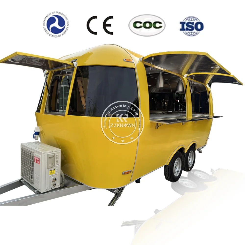 ห้องครัวเคลื่อนที่ Airstream รถบรรทุกอาหารอุปกรณ์ครัวเต็มรูปแบบ Street Fast Food Trailer Snack Hot Dog Cart