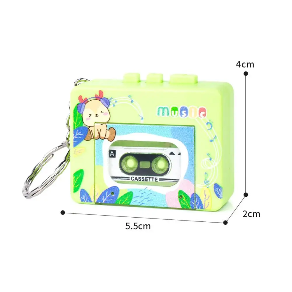 Mini Retro Cassette Player Keychain Charm Fun Music Box Decoration Tape Car Keyring Creative Children Backpack Pendant Gifts