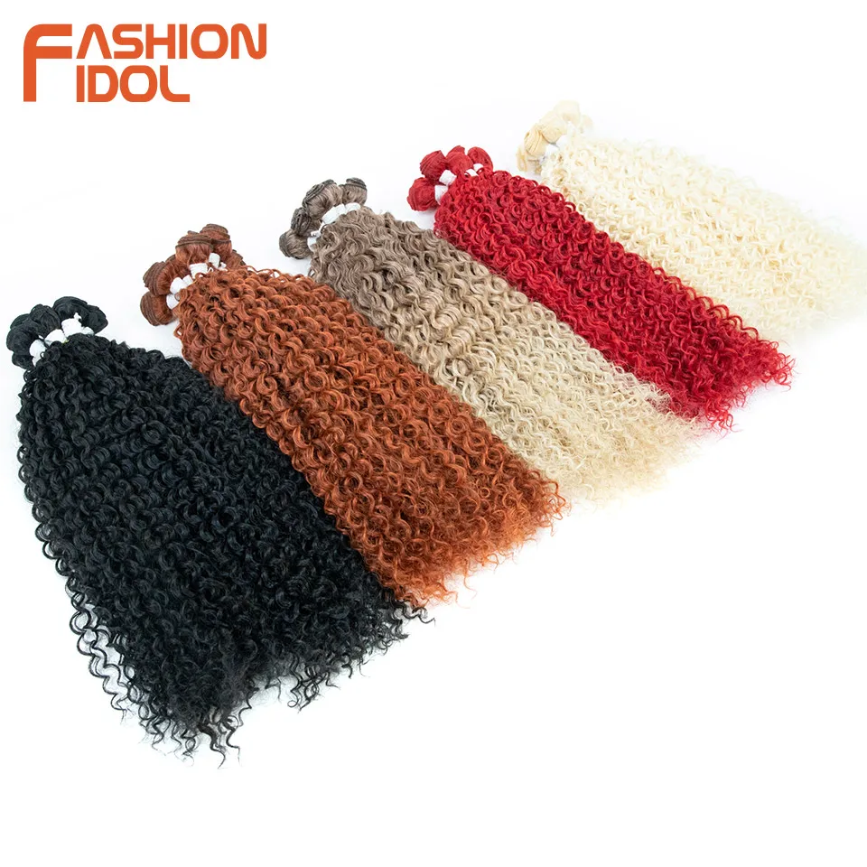 FASHION IDOL 22 24 26 pulgadas, cabello sintético rizado kinky curly, extensiones de cabello tejido, ombre marrón y negro, fibra resistente al calor 3