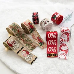 Santa Claus Snowman Hemp Weaving Ribbon with Iron Wire Edge Ribbon DIY Gift Box Butterfly Tie Strap Christmas Tree Decoration