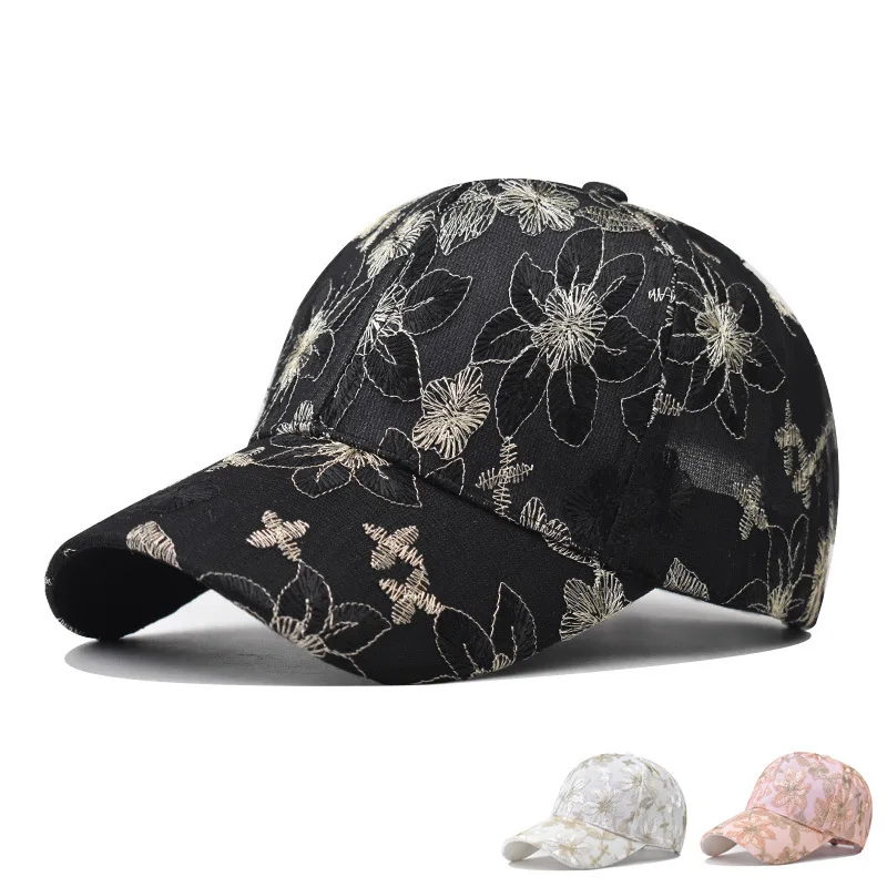 

Trendy Personality New Lace Baseball Cap Fashion Women Large Embroidered Flower Gold Thread Trucker Cap