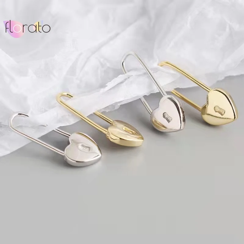 925 Sterling Silver Needle Heart Shaped Paperclip Hoop Earrings for Women Simple Metal Piercing Earrings 2024 Fashion Jewelry